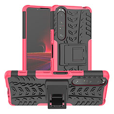 Coque Contour Silicone et Plastique Housse Etui Mat avec Support JX2 pour Sony Xperia 1 III Rose Rouge