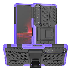 Coque Contour Silicone et Plastique Housse Etui Mat avec Support JX2 pour Sony Xperia 1 III Violet