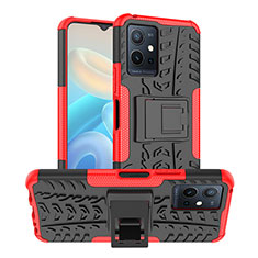 Coque Contour Silicone et Plastique Housse Etui Mat avec Support JX2 pour Vivo Y30 5G Rouge