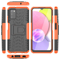 Coque Contour Silicone et Plastique Housse Etui Mat avec Support JX5 pour Samsung Galaxy A03s Orange