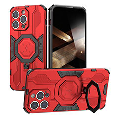 Coque Contour Silicone et Plastique Housse Etui Mat avec Support K01C pour Apple iPhone 14 Pro Rouge