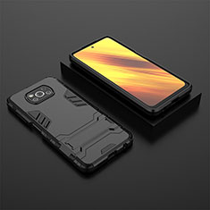 Coque Contour Silicone et Plastique Housse Etui Mat avec Support KC1 pour Xiaomi Poco X3 NFC Noir