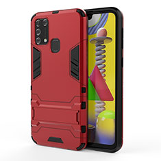 Coque Contour Silicone et Plastique Housse Etui Mat avec Support KC2 pour Samsung Galaxy M21s Rouge