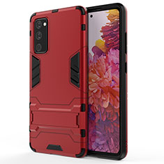 Coque Contour Silicone et Plastique Housse Etui Mat avec Support KC2 pour Samsung Galaxy S20 FE 5G Rouge