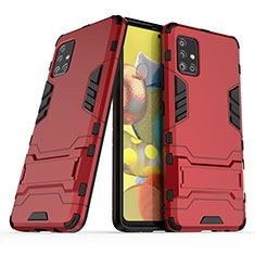 Coque Contour Silicone et Plastique Housse Etui Mat avec Support KC3 pour Samsung Galaxy A51 4G Rouge