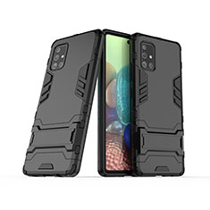 Coque Contour Silicone et Plastique Housse Etui Mat avec Support KC3 pour Samsung Galaxy A71 4G A715 Noir