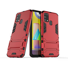 Coque Contour Silicone et Plastique Housse Etui Mat avec Support KC3 pour Samsung Galaxy M21s Rouge
