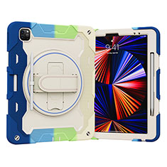Coque Contour Silicone et Plastique Housse Etui Mat avec Support L03 pour Apple iPad Pro 12.9 (2020) Bleu