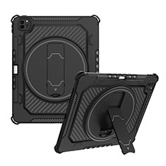 Coque Contour Silicone et Plastique Housse Etui Mat avec Support L08 pour Apple iPad Pro 12.9 (2020) Noir