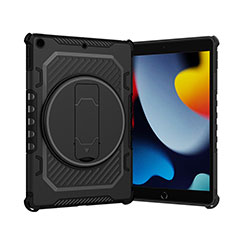 Coque Contour Silicone et Plastique Housse Etui Mat avec Support L09 pour Apple iPad 10.2 (2020) Noir
