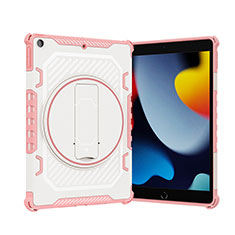 Coque Contour Silicone et Plastique Housse Etui Mat avec Support L09 pour Apple iPad 10.2 (2020) Or Rose