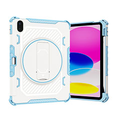 Coque Contour Silicone et Plastique Housse Etui Mat avec Support L09 pour Apple iPad 10.9 (2022) Bleu