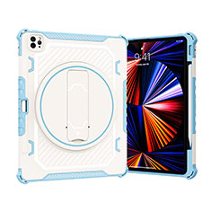 Coque Contour Silicone et Plastique Housse Etui Mat avec Support L09 pour Apple iPad Pro 12.9 (2022) Bleu
