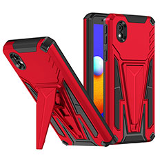 Coque Contour Silicone et Plastique Housse Etui Mat avec Support MQ1 pour Samsung Galaxy A01 Core Rouge