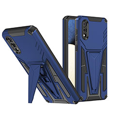 Coque Contour Silicone et Plastique Housse Etui Mat avec Support MQ1 pour Samsung Galaxy M02 Bleu