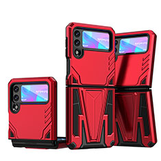Coque Contour Silicone et Plastique Housse Etui Mat avec Support MQ1 pour Samsung Galaxy Z Flip3 5G Rouge