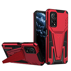 Coque Contour Silicone et Plastique Housse Etui Mat avec Support MQ1 pour Xiaomi Mi 10T 5G Rouge