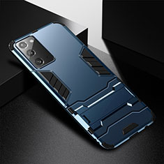 Coque Contour Silicone et Plastique Housse Etui Mat avec Support N02 pour Samsung Galaxy Note 20 5G Bleu