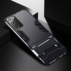 Coque Contour Silicone et Plastique Housse Etui Mat avec Support N02 pour Samsung Galaxy Note 20 5G Noir