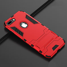 Coque Contour Silicone et Plastique Housse Etui Mat avec Support pour Apple iPhone 8 Plus Rouge
