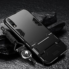 Coque Contour Silicone et Plastique Housse Etui Mat avec Support pour Huawei Enjoy 10 Noir