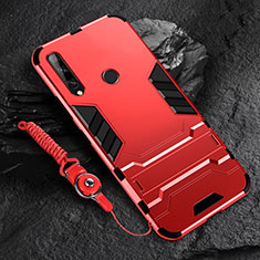 Coque Contour Silicone et Plastique Housse Etui Mat avec Support pour Huawei Enjoy 10 Plus Rouge