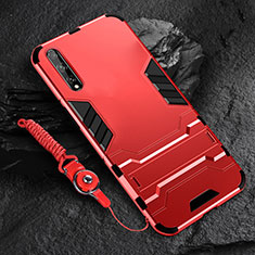 Coque Contour Silicone et Plastique Housse Etui Mat avec Support pour Huawei Enjoy 10S Rouge