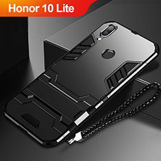 Coque Contour Silicone et Plastique Housse Etui Mat avec Support pour Huawei Honor 10 Lite Noir