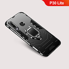 Coque Contour Silicone et Plastique Housse Etui Mat avec Support pour Huawei P30 Lite XL Noir