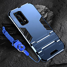 Coque Contour Silicone et Plastique Housse Etui Mat avec Support pour Huawei P40 Pro+ Plus Bleu