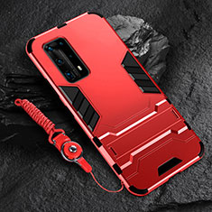 Coque Contour Silicone et Plastique Housse Etui Mat avec Support pour Huawei P40 Pro+ Plus Rouge