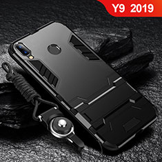 Coque Contour Silicone et Plastique Housse Etui Mat avec Support pour Huawei Y9 (2019) Noir