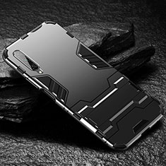 Coque Contour Silicone et Plastique Housse Etui Mat avec Support pour Huawei Y9s Noir