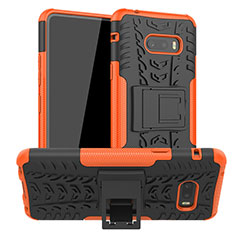 Coque Contour Silicone et Plastique Housse Etui Mat avec Support pour LG G8X ThinQ Orange