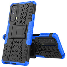 Coque Contour Silicone et Plastique Housse Etui Mat avec Support pour Motorola Moto Edge 20 5G Bleu