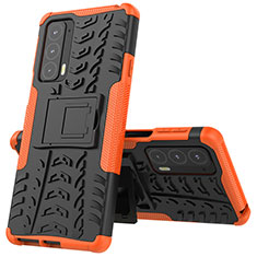 Coque Contour Silicone et Plastique Housse Etui Mat avec Support pour Motorola Moto Edge Lite 5G Orange