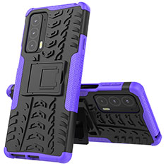 Coque Contour Silicone et Plastique Housse Etui Mat avec Support pour Motorola Moto Edge Lite 5G Violet