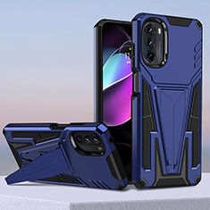 Coque Contour Silicone et Plastique Housse Etui Mat avec Support pour Motorola Moto G 5G (2022) Bleu