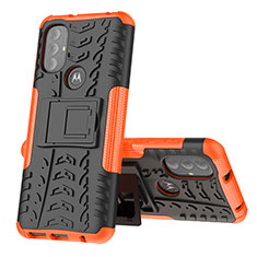 Coque Contour Silicone et Plastique Housse Etui Mat avec Support pour Motorola Moto G Play (2023) Orange