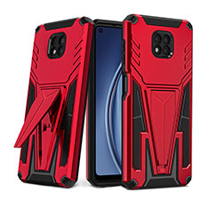 Coque Contour Silicone et Plastique Housse Etui Mat avec Support pour Motorola Moto G Power (2021) Rouge