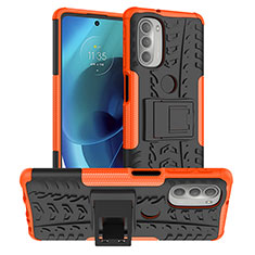 Coque Contour Silicone et Plastique Housse Etui Mat avec Support pour Motorola Moto G51 5G Orange