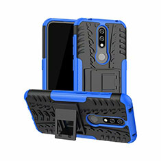 Coque Contour Silicone et Plastique Housse Etui Mat avec Support pour Nokia 4.2 Bleu