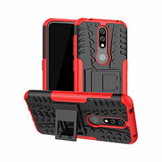 Coque Contour Silicone et Plastique Housse Etui Mat avec Support pour Nokia 4.2 Rouge