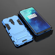 Coque Contour Silicone et Plastique Housse Etui Mat avec Support pour OnePlus 7T Pro 5G Bleu Ciel