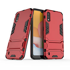 Coque Contour Silicone et Plastique Housse Etui Mat avec Support pour Samsung Galaxy A01 SM-A015 Rouge