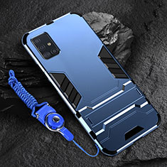 Coque Contour Silicone et Plastique Housse Etui Mat avec Support pour Samsung Galaxy A51 5G Bleu