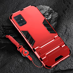 Coque Contour Silicone et Plastique Housse Etui Mat avec Support pour Samsung Galaxy A51 5G Rouge