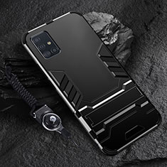 Coque Contour Silicone et Plastique Housse Etui Mat avec Support pour Samsung Galaxy A71 5G Noir