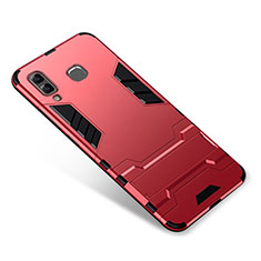 Coque Contour Silicone et Plastique Housse Etui Mat avec Support pour Samsung Galaxy A9 Star SM-G8850 Rouge