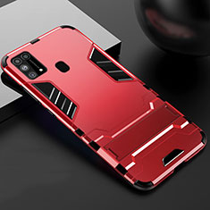 Coque Contour Silicone et Plastique Housse Etui Mat avec Support pour Samsung Galaxy M21s Rouge